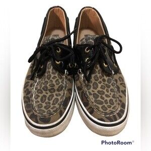 Sperry Sz 7.5M Ladies Leopard Biscayne Patent Top Sider Leather Boat Shoes